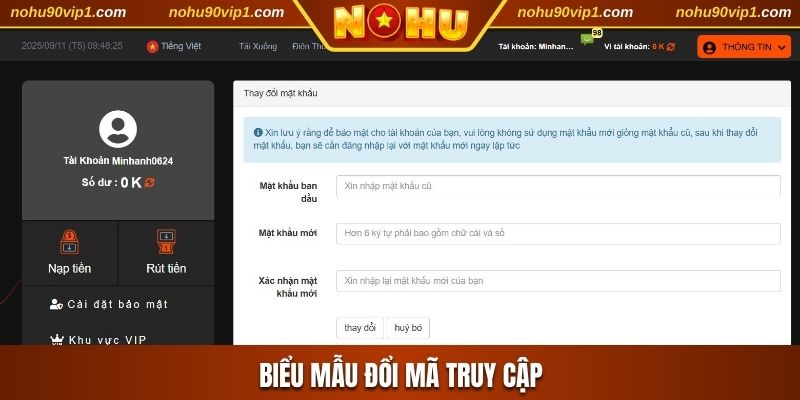 Biểu mẫu đổi mã truy cập