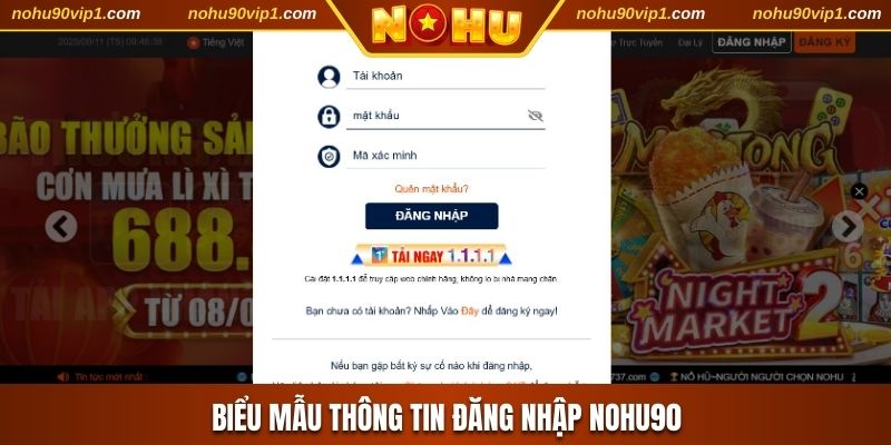 Biểu mẫu thông tin đăng nhập NOHU90