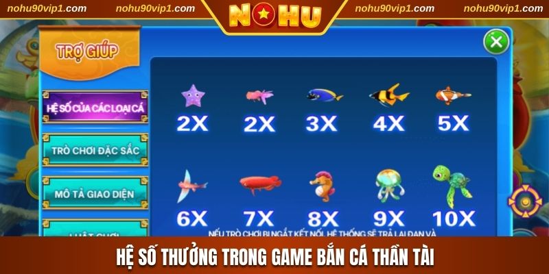 Hệ số thưởng trong game bắn cá Thần Tài